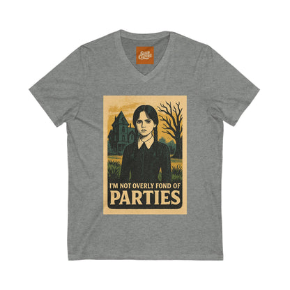 T Shirt featuring Wednesday Addams Im not fond of parties. Unisex soft cotton.