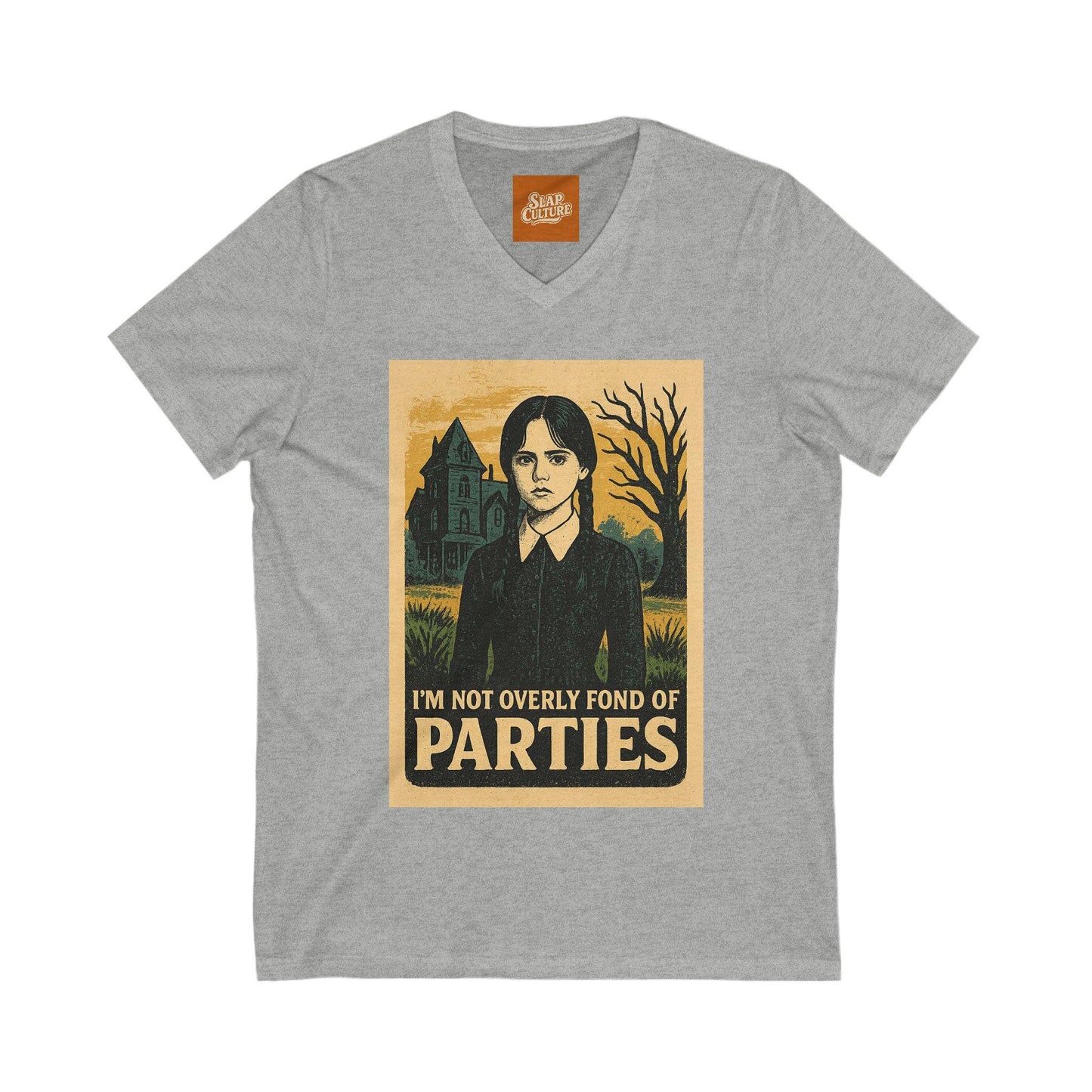 T Shirt featuring Wednesday Addams Im not fond of parties. Unisex soft cotton.