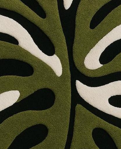 Hand-Tufted New Zealand Wool Rug: Jungle Monstera Design