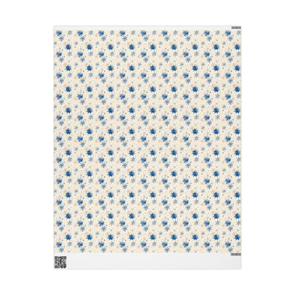 Blue Christmas Wrapping Paper Roll, Vintage Scandinavian Gift Wrap, Retro Print for Holiday Packaging #16