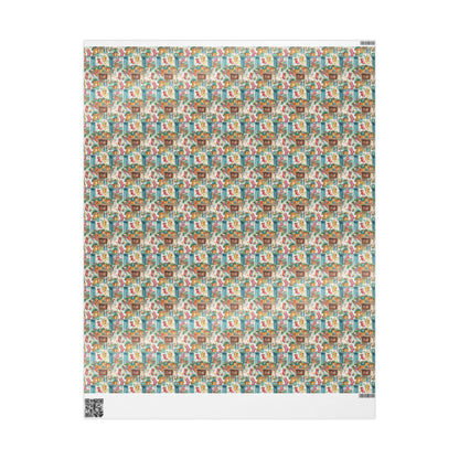 Vintage Christmas Wrapping Paper Roll, Holiday Gift Wrap with Retro Design, Custom Printed Paper #19