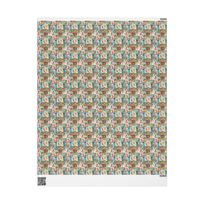 Vintage Christmas Wrapping Paper Roll, Holiday Gift Wrap with Retro Design, Custom Printed Paper #19