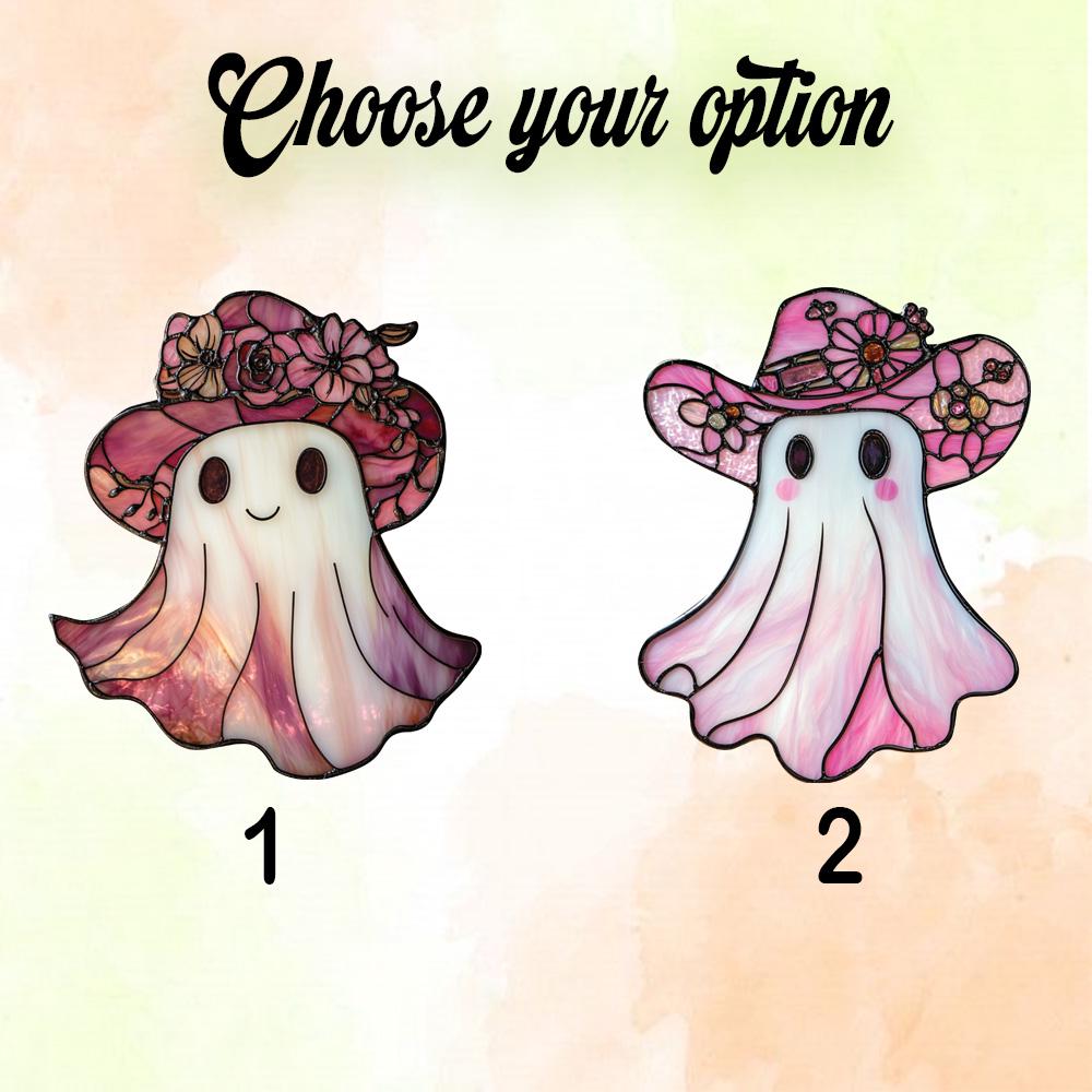 Floral Ghost Window Hanging, Cute Ghost with Flower Hat, Fall Autumn Decor, Handcrafted Acrylic Ornament, Perfect Halloween Decoration