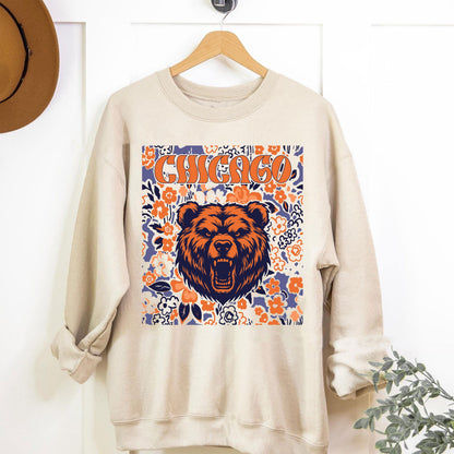 Chicago Team Mascot Shirt, Floral Spirit Mascot Sweatshirt, Game Day Tee, Abstract Flower Football Sports Shirt, Cheerleader Gift Shirt