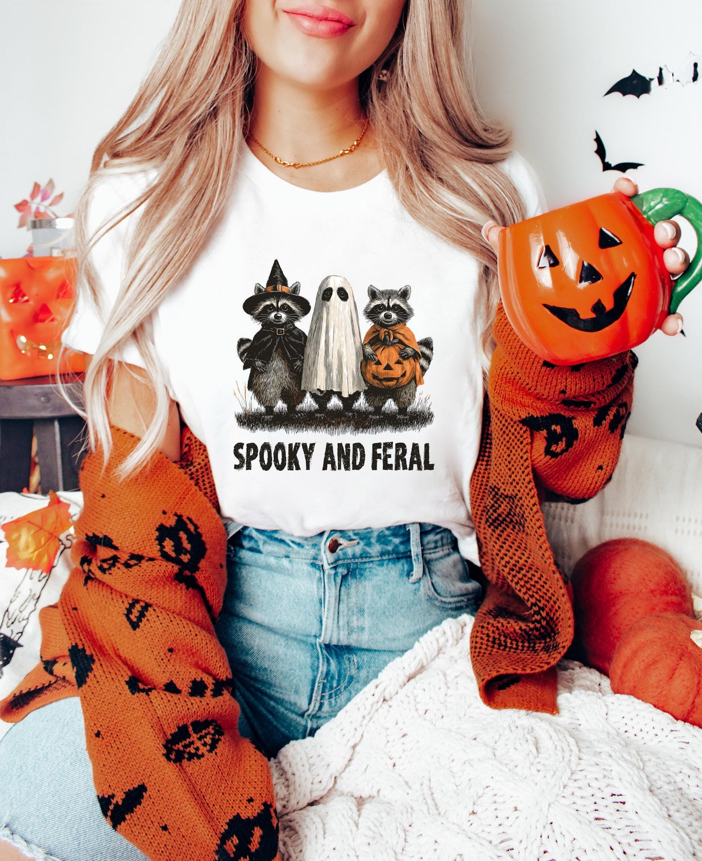 Spooky and Feral Raccoon Shirt, Halloween Shirt, Funny Halloween Gifts, Creepy Cute Raccoon Shirt, Raccoon Halloween Shirt