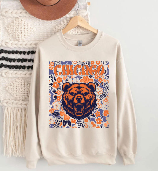 Chicago Team Mascot Shirt, Floral Spirit Mascot Sweatshirt, Game Day Tee, Abstract Flower Football Sports Shirt, Cheerleader Gift Shirt