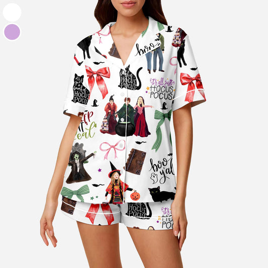 Hocus Pocus Pajamas Set, Sanderson Sisters Satin Pajamas, Spooky Season Pajamas Set, Trick Or Treat Shirt, houcus picus wind spinner