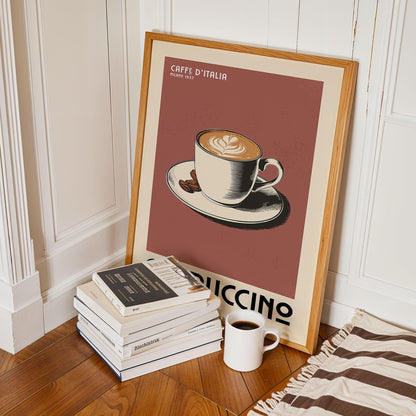 Cappuccino Coffee Poster, Coffee Bar Art Print, Modern Kitchen Wall Art | Vintage Coffee Poster | Modern Coffee Art Print For Coffee Gift