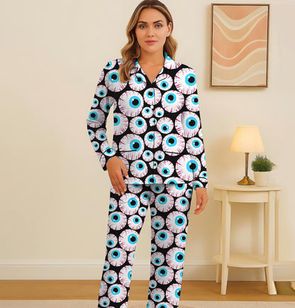 Halloween Scary Eye Ball Pajamas Set, Spooky Monster Eye Sleepwear, Creepy Halloween Homewear, Horror Holiday Nightwear, Spooky Season Gift