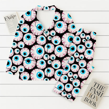Halloween Scary Eye Ball Pajamas Set, Spooky Monster Eye Sleepwear, Creepy Halloween Homewear, Horror Holiday Nightwear, Spooky Season Gift