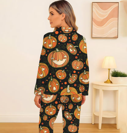 Halloween Pumpkin Pajamas Set, Scary Pumpkin Sleepwear, Halloween Pattern Homewear, Cozy Loungewear, Spooky Season Gift
