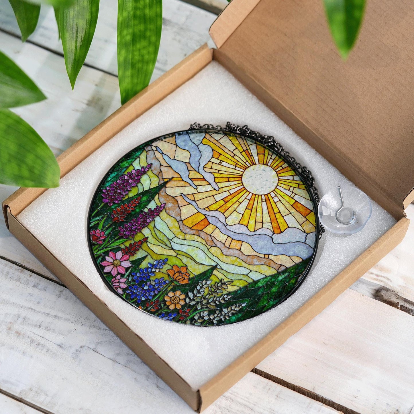 Vibrant Wildflower Meadow Stained Glass Suncatcher Window Hanging Gift for Mothers Day or Nature Lovers