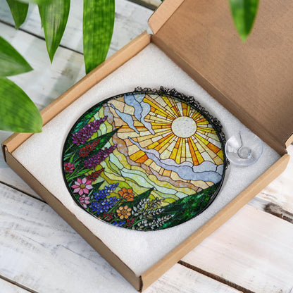 Vibrant Wildflower Meadow Stained Glass Suncatcher Window Hanging Gift for Mothers Day or Nature Lovers