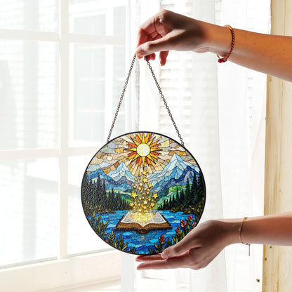 Open Book and Sun Rays Stained Glass Suncatcher Window Hanging Nature Gift for Teachers