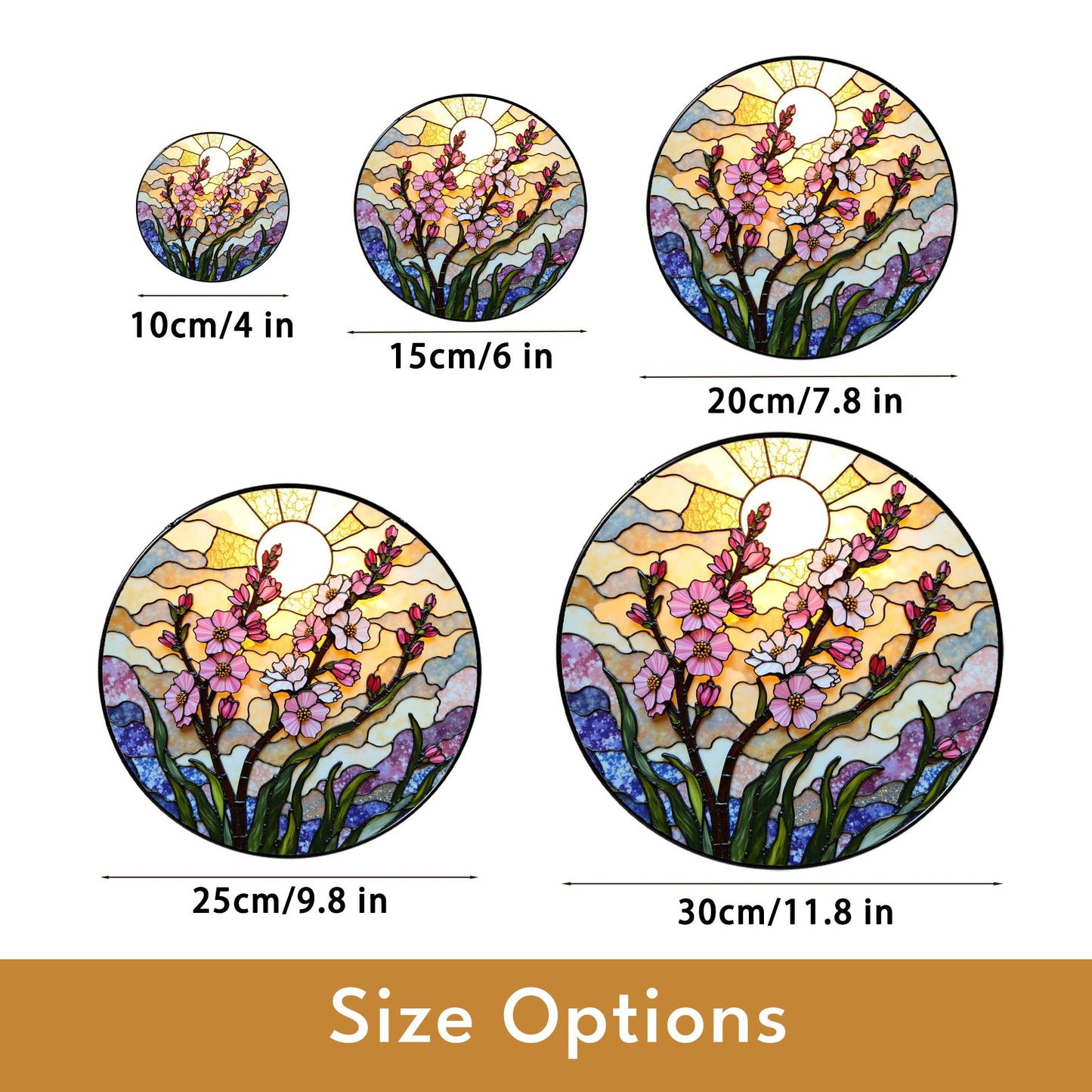 Pink flower stained glass round suncatcher window decor spring gift