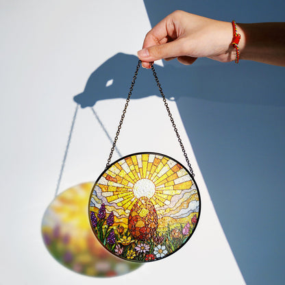 Sunrise egg floral stained glass suncatcher spring decor Easter window hanging gift for mom or nature lover