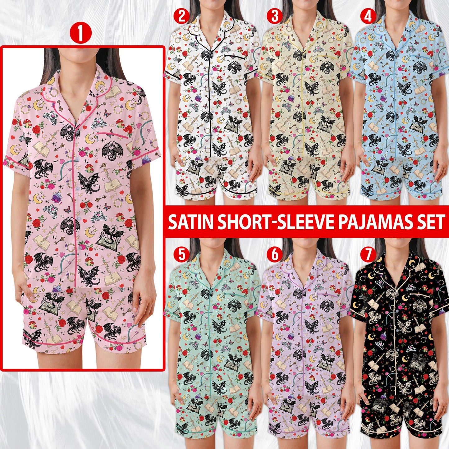 Romantasy Dragon Pajamas Set, Cute Bookish Sleepwear, Retro Fantasy Reader Home Wear Pajama Set, Girl Enemies To Lovers Reading Gift