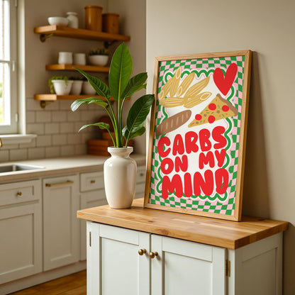 Carbs On My Mind Kitchen Print: Retro Foodie Wall Art