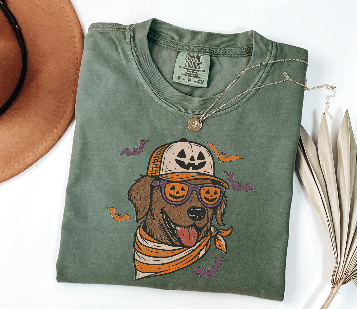 Comfort Colors® Chocolate Lab with Pumpkin Trucker Hat and Sunglasses Shirt, Halloween Cool Dog, Fall Pet Halloween Shirt for Dog Lovers