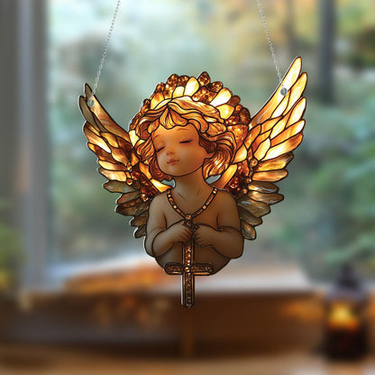 Cherub Angel Window Hanging, Elegant Angel Ornament, Home Decor for Living Room, Beautiful Angel Decor, Gift for Christmas, Prayer Angel