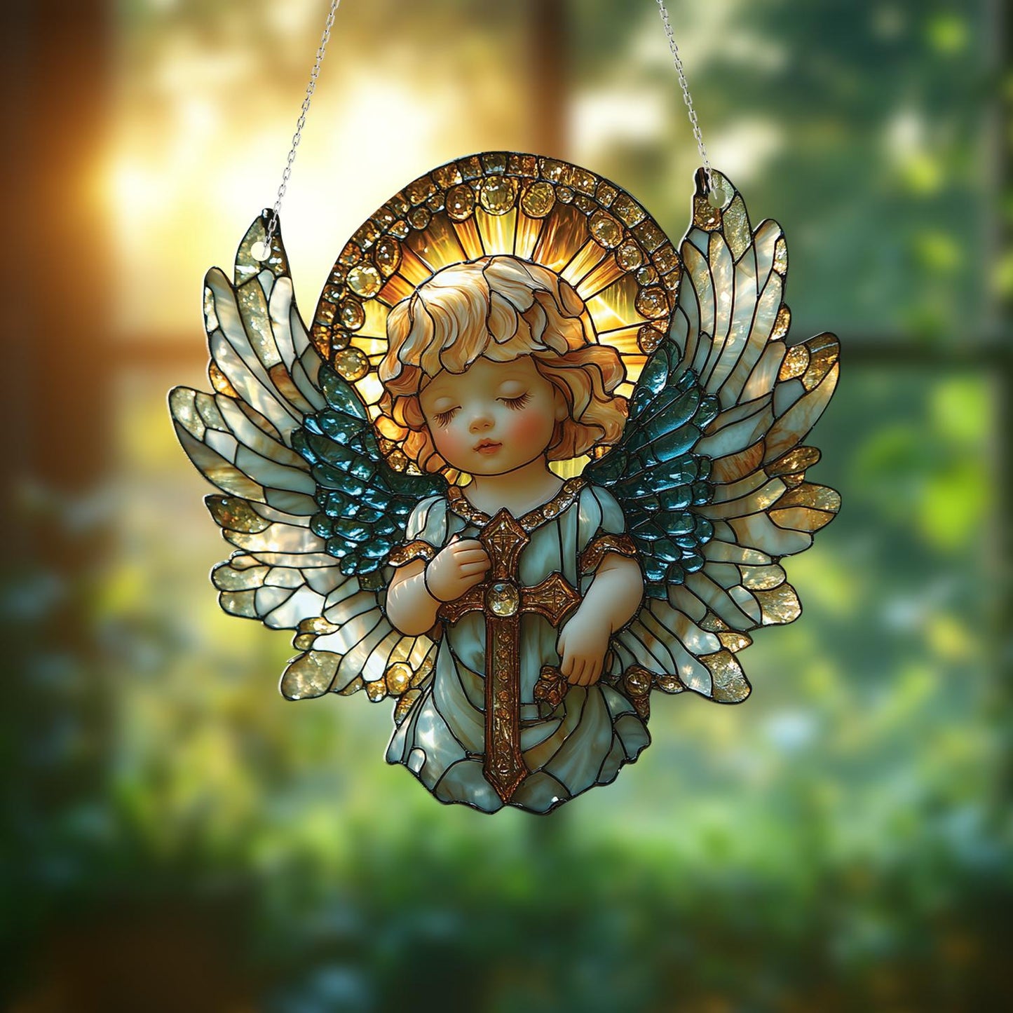 Cherub Angel Window Hanging, Elegant Angel Ornament, Home Decor for Living Room, Beautiful Angel Decor, Gift for Christmas, Prayer Angel