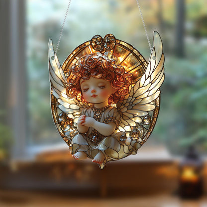 Cherub Angel Window Hanging, Elegant Angel Ornament, Home Decor for Living Room, Beautiful Angel Decor, Gift for Christmas, Prayer Angel
