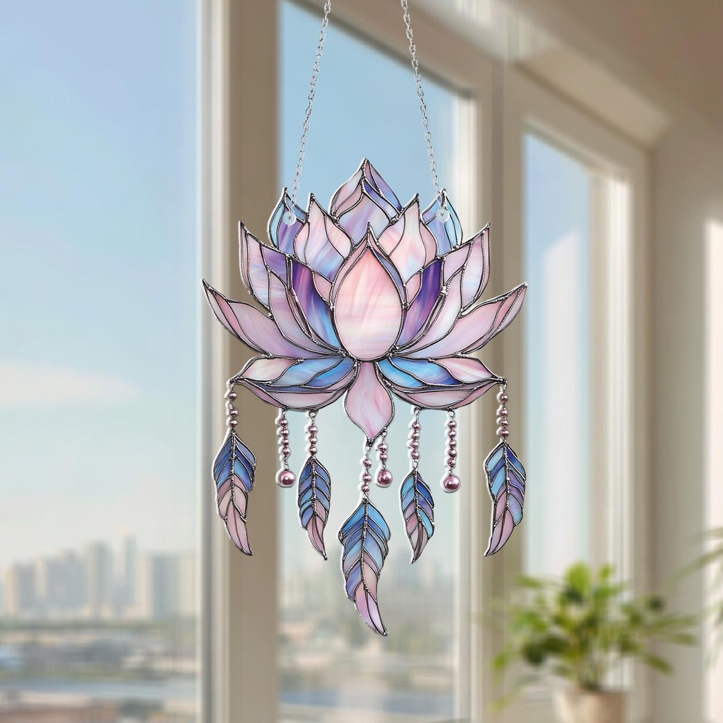 Lotus Flower Window Hanging, Serene Floral Decor, Elegant Home Ornament, Gift for Yoga Lovers and Nature Enthusiasts