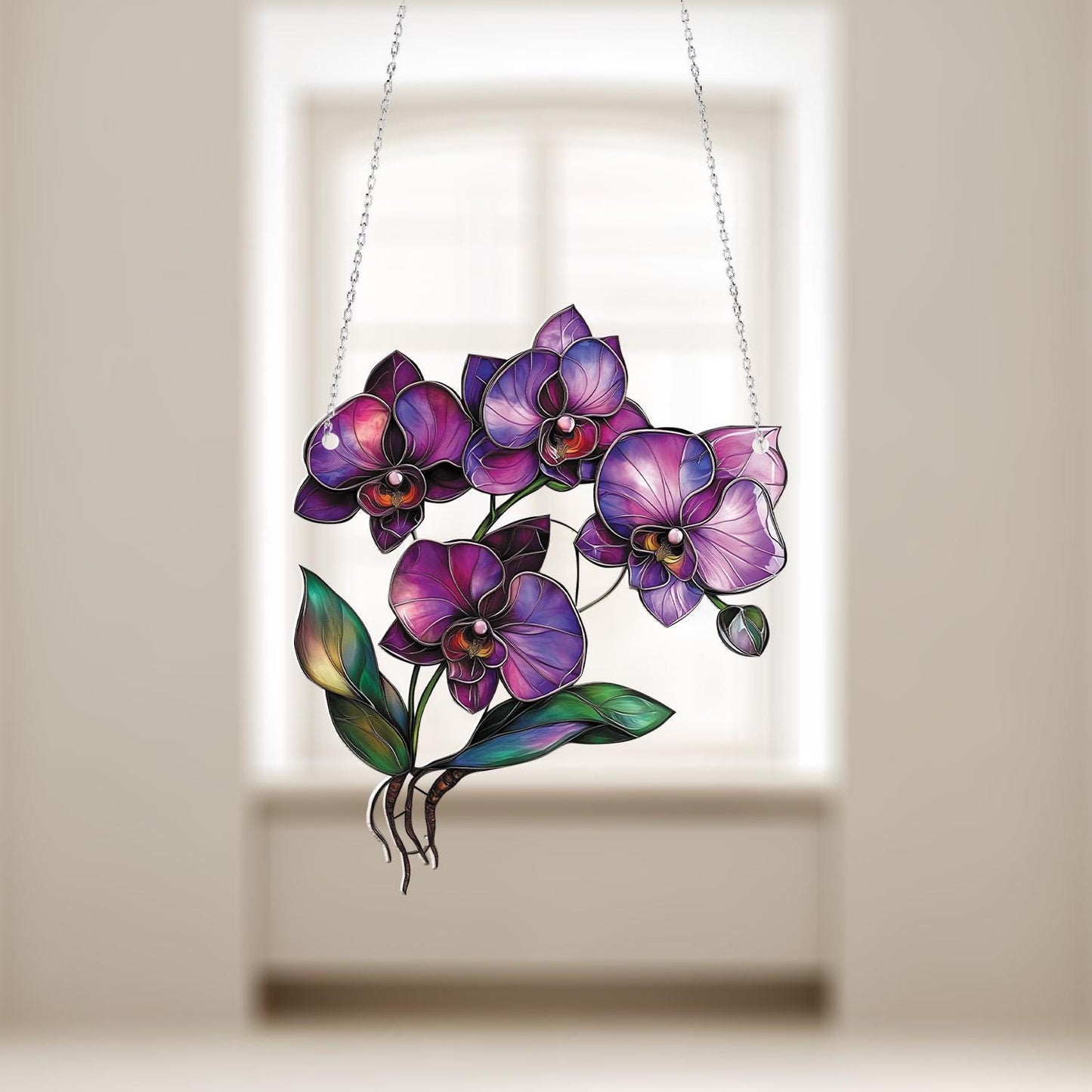 Purple Orchid Window Hanging, Elegant Floral Ornament, Nature Inspired Home Decor, Gift for Orchid and Flower Lovers