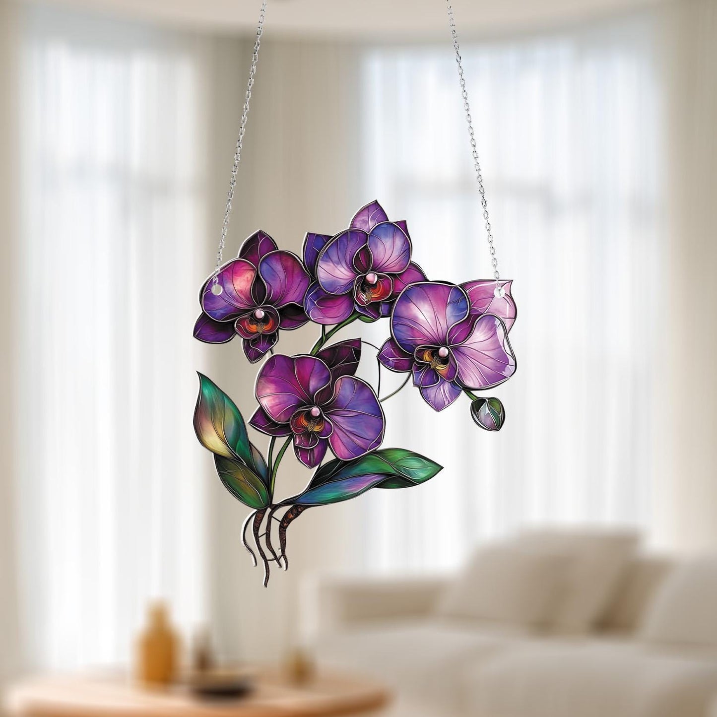 Purple Orchid Window Hanging, Elegant Floral Ornament, Nature Inspired Home Decor, Gift for Orchid and Flower Lovers