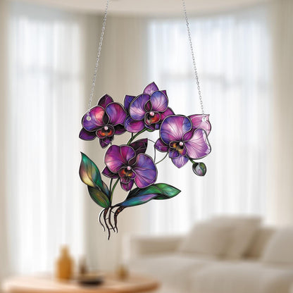 Purple Orchid Window Hanging, Elegant Floral Ornament, Nature Inspired Home Decor, Gift for Orchid and Flower Lovers