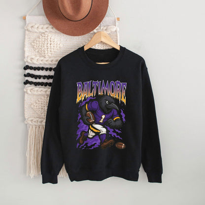 Graphic Baltimore Mascot Football Sweatshirt, Game Day Gift Shirt, Baltimore Football Fan Tee, Retro Baltimore Team Shirt, Sport Mascot Gift