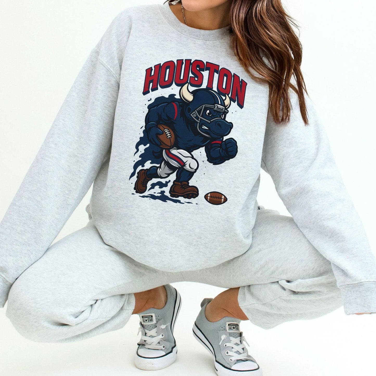 Graphic Houston Mascot Football Sweatshirt, Game Day Gift Shirt, Houston Football Fan Tee, Retro Houston Team Shirt, Sport Mascot Gifts