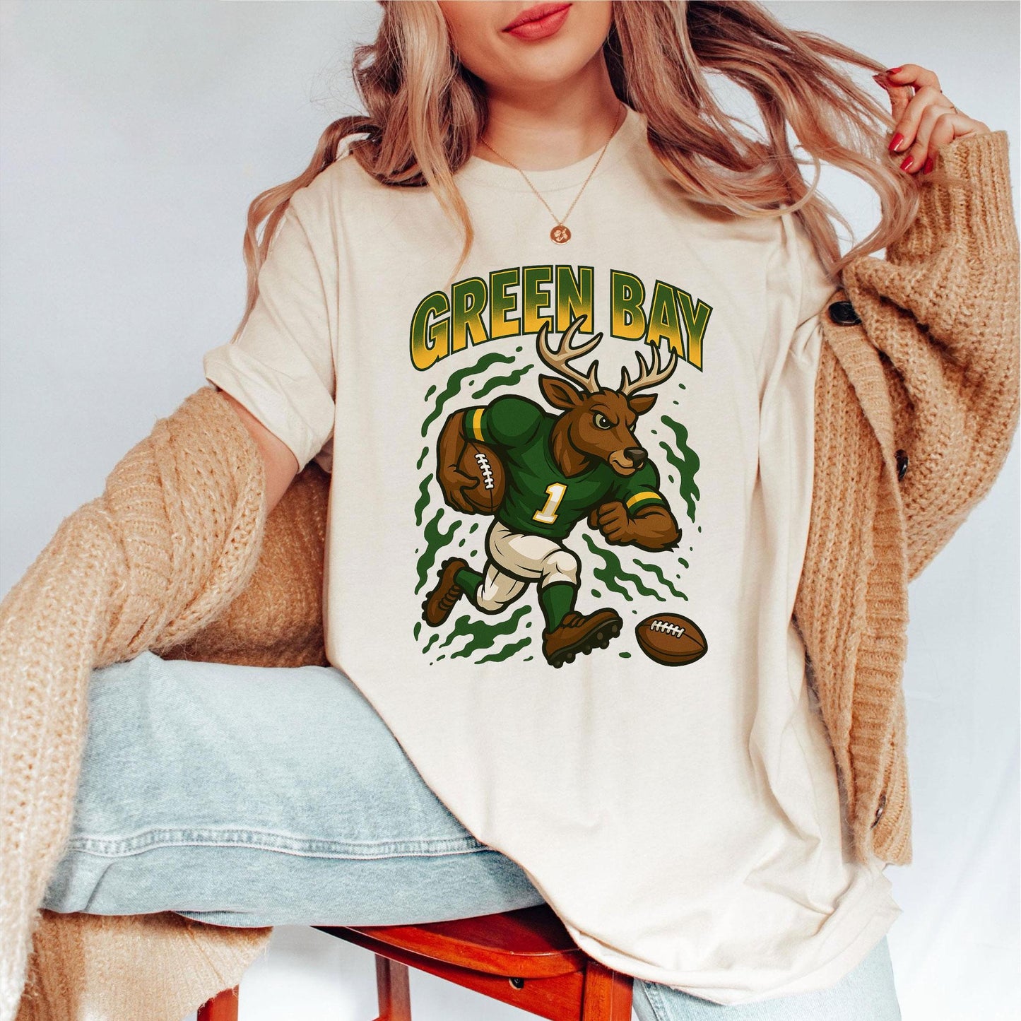 Graphic Green Bay Mascot Football Sweatshirt, Game Day Gift Shirt, Green Bay Football Fan Tee, Retro Green Bay Team Shirt, Sport Mascot Gift