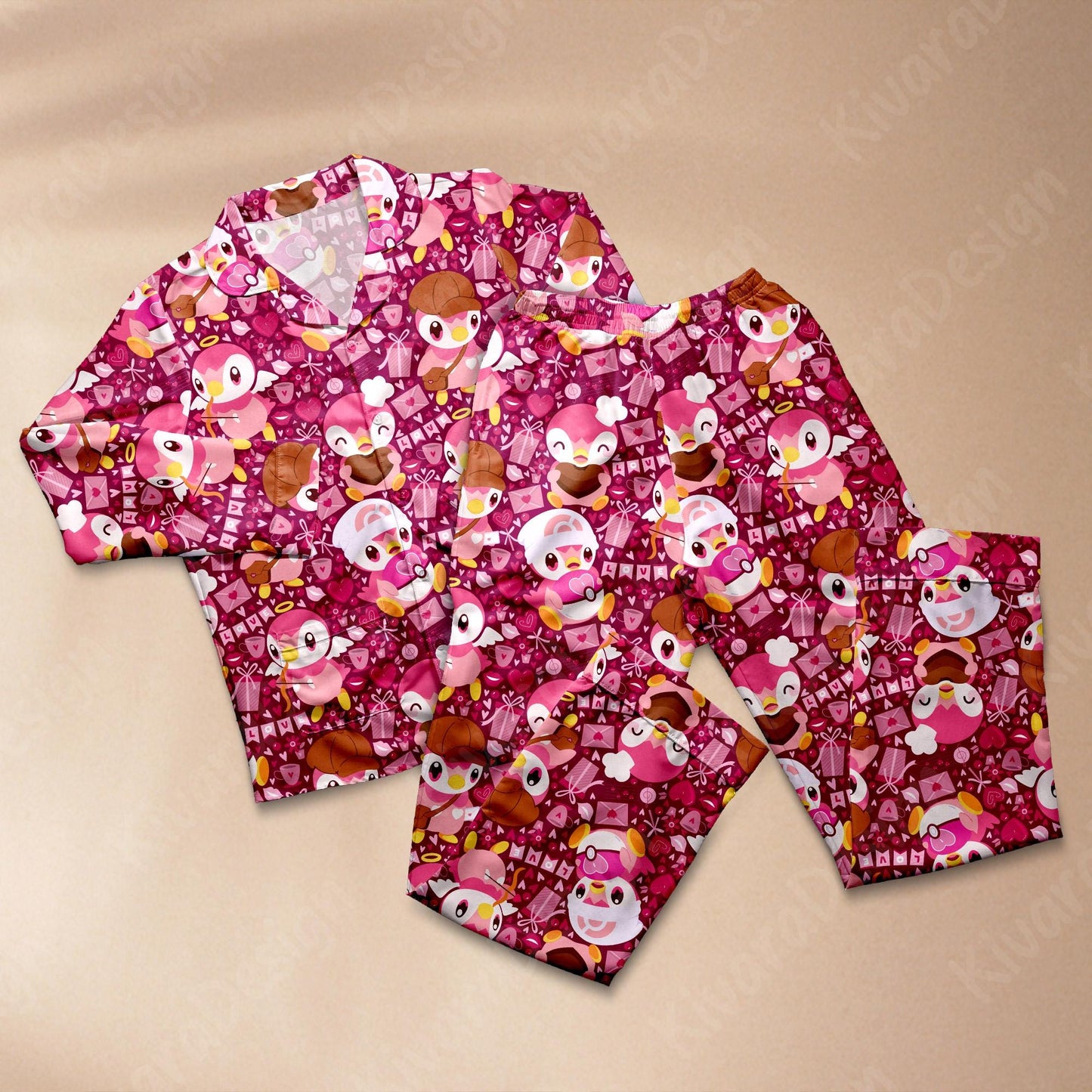 Shiny Piplup Pajamas Set Cute Anime Pajama Set Kawaii Gift for Fans