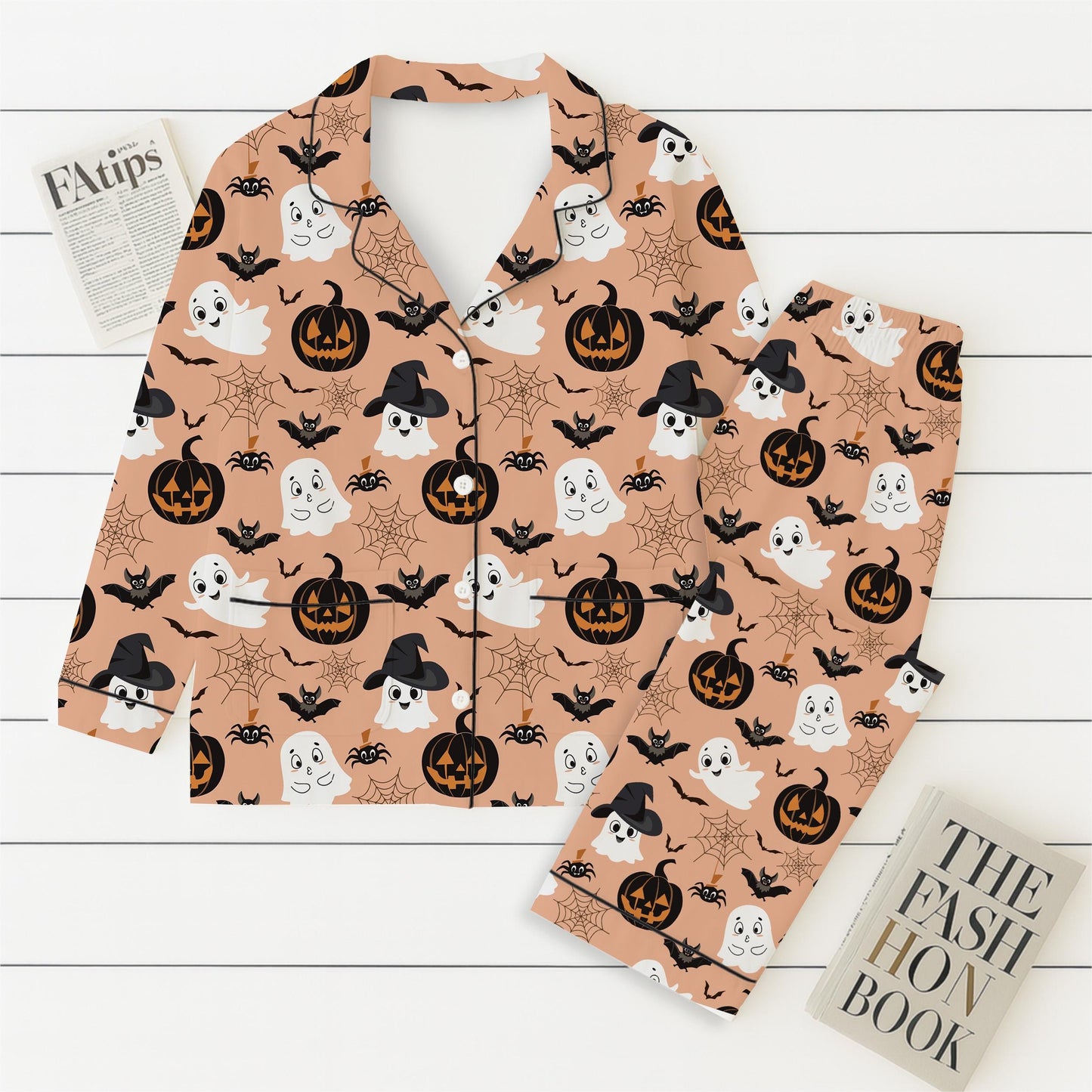 Halloween Witch Ghost Pumpkin Pajamas Set, Halloween Pattern Homewear, Spooky Pumpkin Loungewear, Cute Ghost Sleepwear, Halloween Nightwear