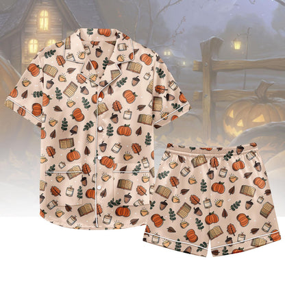 Cozy Fall Aesthetic Satin Pajamas, Autumn Pajamas Set, Autumn Pajamas, Cozy Fall Christmas Pajamas, Gift For Her, Birthday Gift