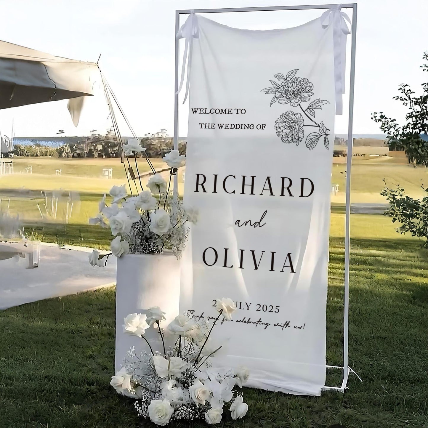 Custom Wedding Welcome Sign – Elegant Canvas Ceremony Banner with Names & Date – Personalized Outdoor Wedding Decor – Bridal Entrance Sign