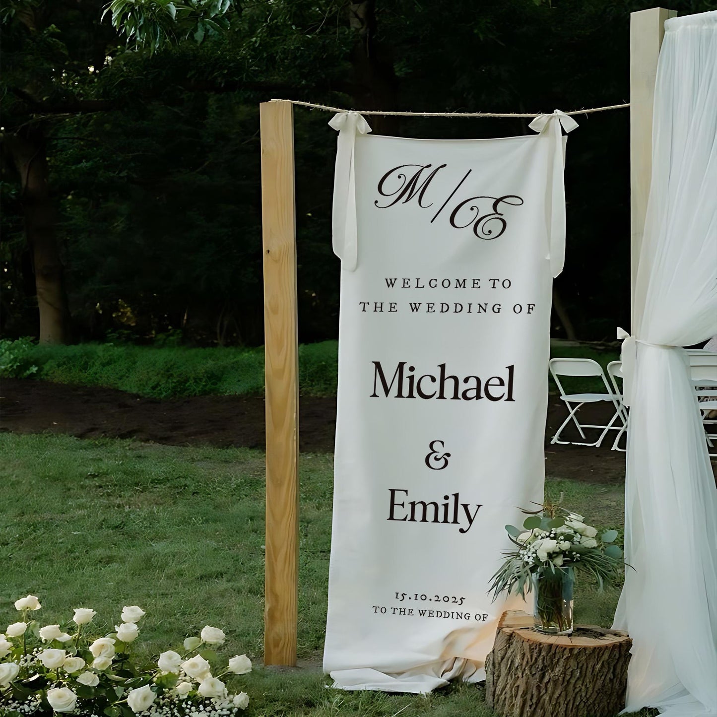 Personalized Wedding Welcome Sign with Couple Names & Date – Elegant Reception Banner – Custom Ceremony Entrance Decor for Bride and Groom