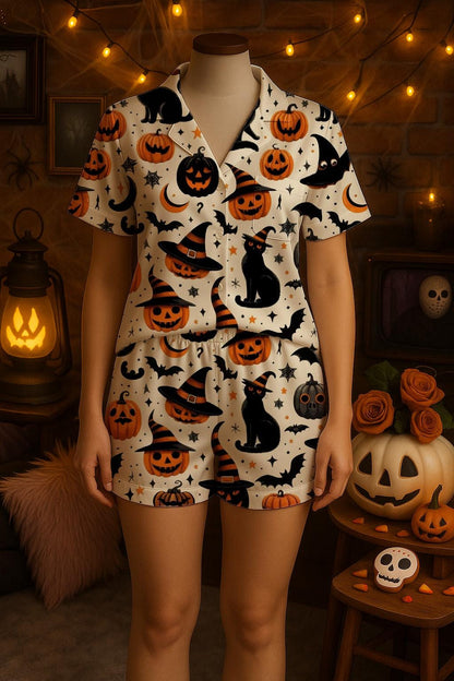 Halloween Pajama Set, Cute Ghost Pumpkin Bat Spider Web Sleepwear, Spooky Fall Loungewear, Holiday Themed Matching PJs, Cozy Season Pajamas  Pajamas Set