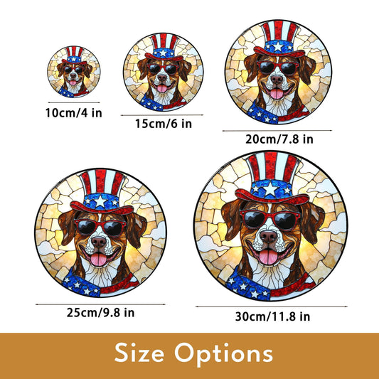 Patriotic dog with Uncle Sam hat Suncatcher stained glass window decor Independence Day gift for dog lovers