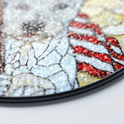 Patriotic dog American flag stained glass window art round suncatcher gift for July Fourth dog lover home decor