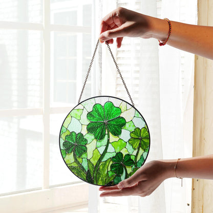 Four Leaf Clover Stained Glass Round Window Suncatcher Handmade Sun Catcher Lucky Charm St Patrick Day Gift for Friend