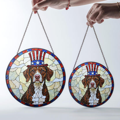 Fourth of July Uncle Sam dog art stained glass suncatcher window decor gift for patriotic dog lover