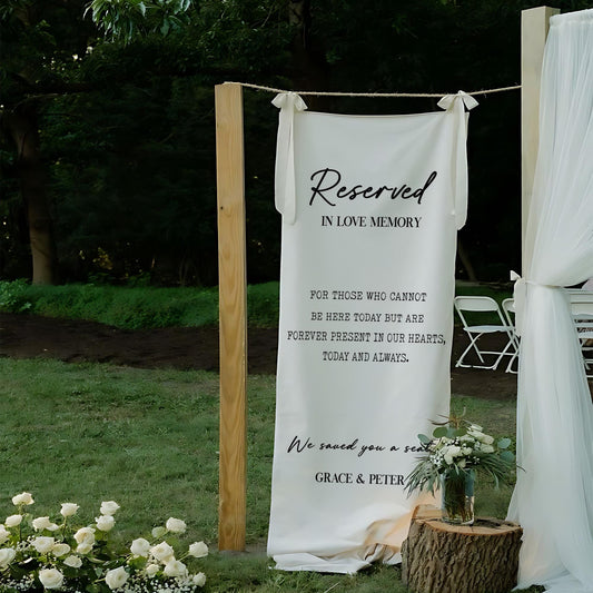 In Loving Memory Wedding Chair Banner, Custom Reserved Sign, Remembrance for Lost Loved One, We Saved You a Seat, Personalized Wedding Decor