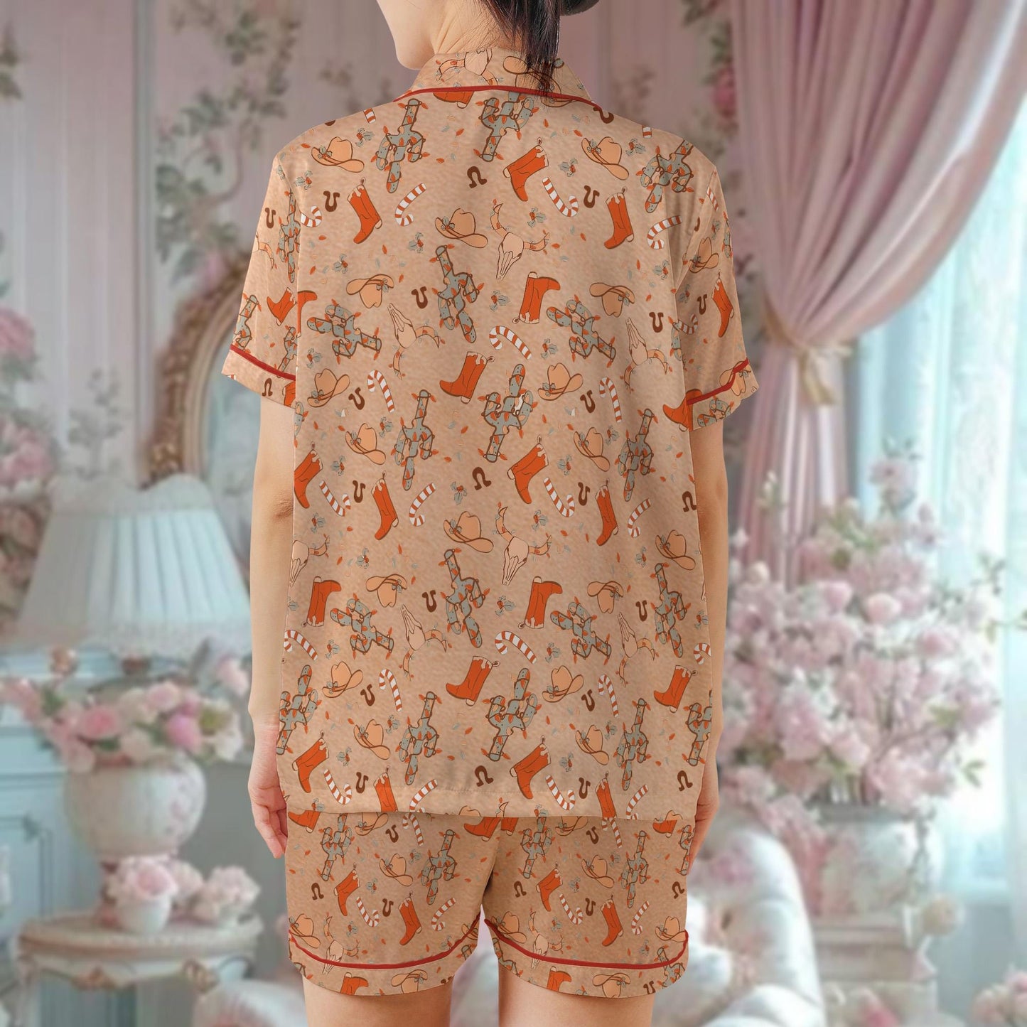 Christmas Western Pajama Set, Western Cowboy Cactus Sleepwear, Cowboy Christmas Loungewear Set, Country Christmas, Cowboy Boots Hat Christma