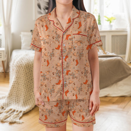 Christmas Western Pajama Set, Western Cowboy Cactus Sleepwear, Cowboy Christmas Loungewear Set, Country Christmas, Cowboy Boots Hat Christma