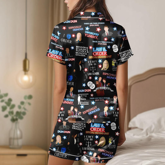 Law And Order Satin Pajamas Set, Law Movie Pajamas Christmas, Law And Order Short Pajamas, Pajama Family, Women Pajamas, Law Movie Gift
