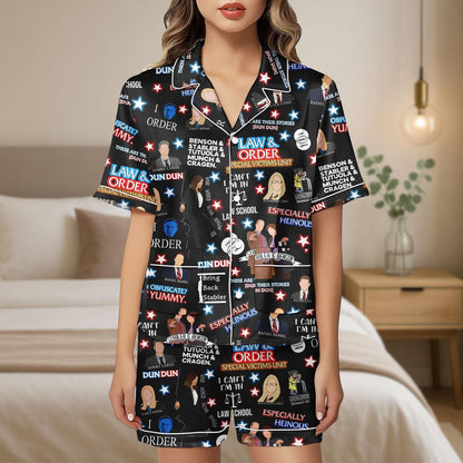 Law And Order Satin Pajamas Set, Law Movie Pajamas Christmas, Law And Order Short Pajamas, Pajama Family, Women Pajamas, Law Movie Gift