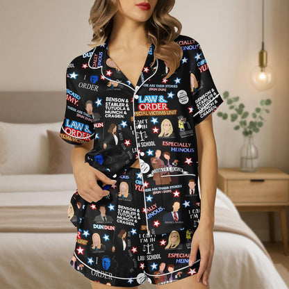 Law And Order Satin Pajamas Set, Law Movie Pajamas Christmas, Law And Order Short Pajamas, Pajama Family, Women Pajamas, Law Movie Gift