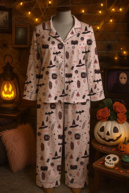 Cute Halloween Season Pajamas Set, Cozy Spooky Matching Pajamas Set, Fall Season Boo Ghost Pajamas Women, Pumpkin Witch Pjs, Silky Sleepwear  Pajamas Set